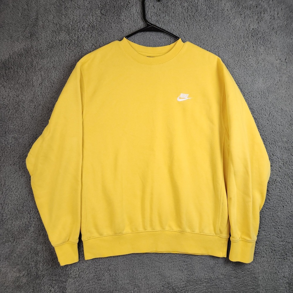 Nike Sportswear Club Fleece Sweatshirt Yellow Crewneck Men's Medium Pullover